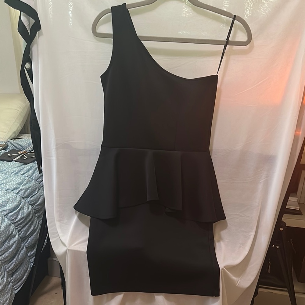 Black Ruffled One Shoulder Cocktail Dress